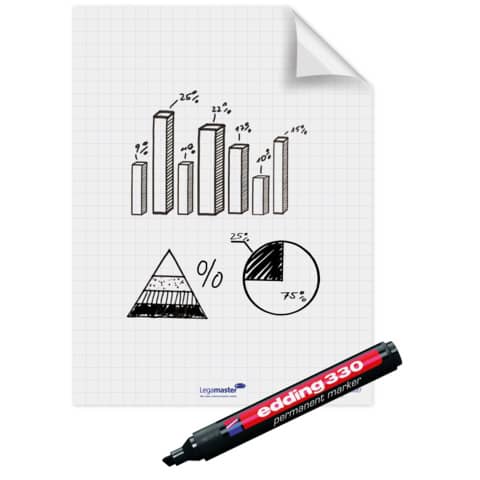 Blocco lavagna elettrostatico da parete Legamaster Magic-Chart Flipchart 25 ff 60x80 cm bianco quadretti - L-1590 00